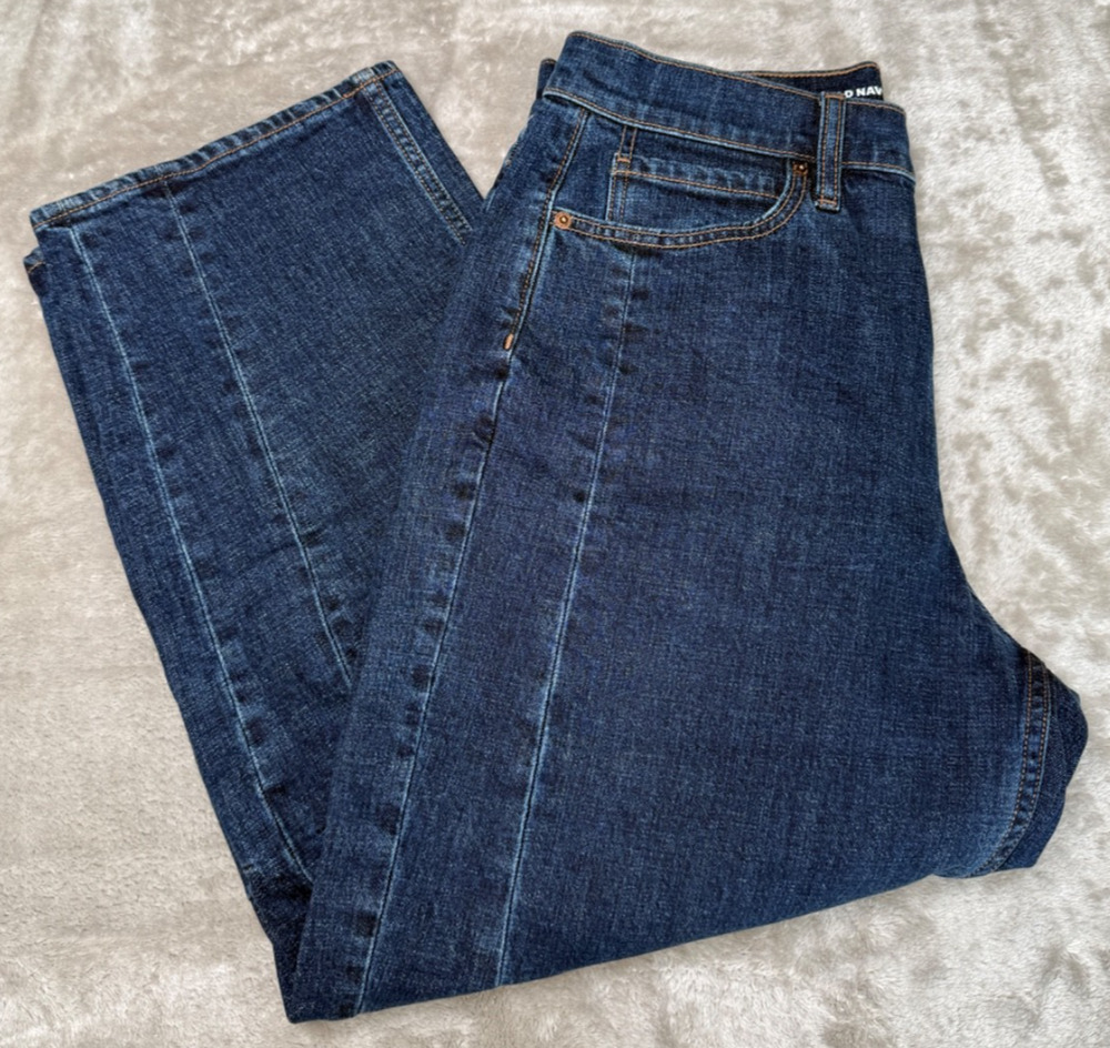 Old Navy Blue Dark Wash High Rise Barrel Leg Jeans Womens Size 8 NWOT